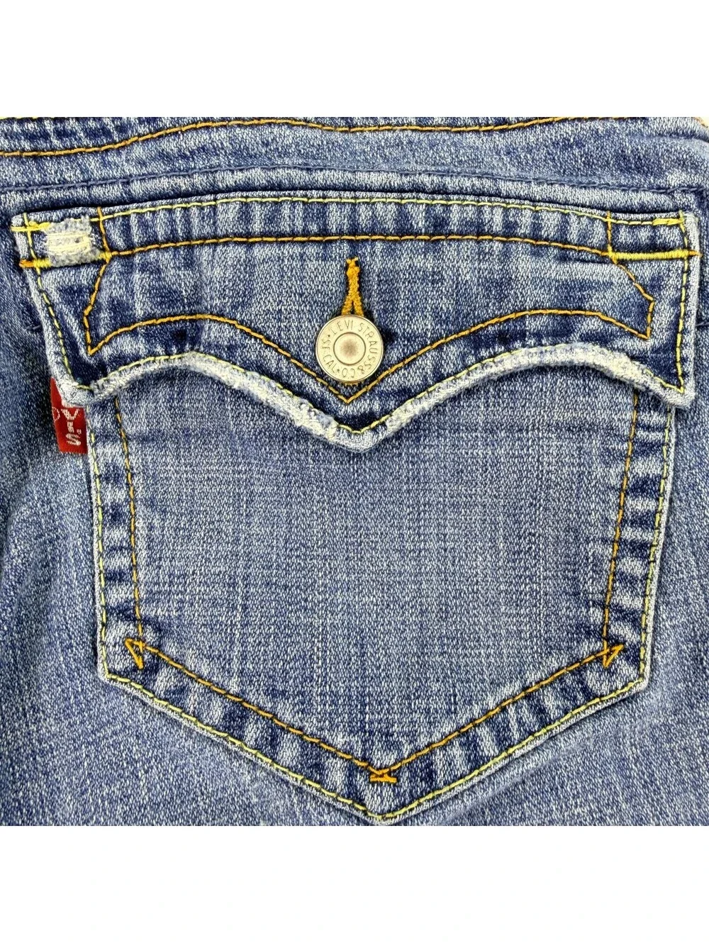 Levi's 542 Low Flare Women's 10M Y2K Cutoff Denim Bermuda Shorts Flap Pocket